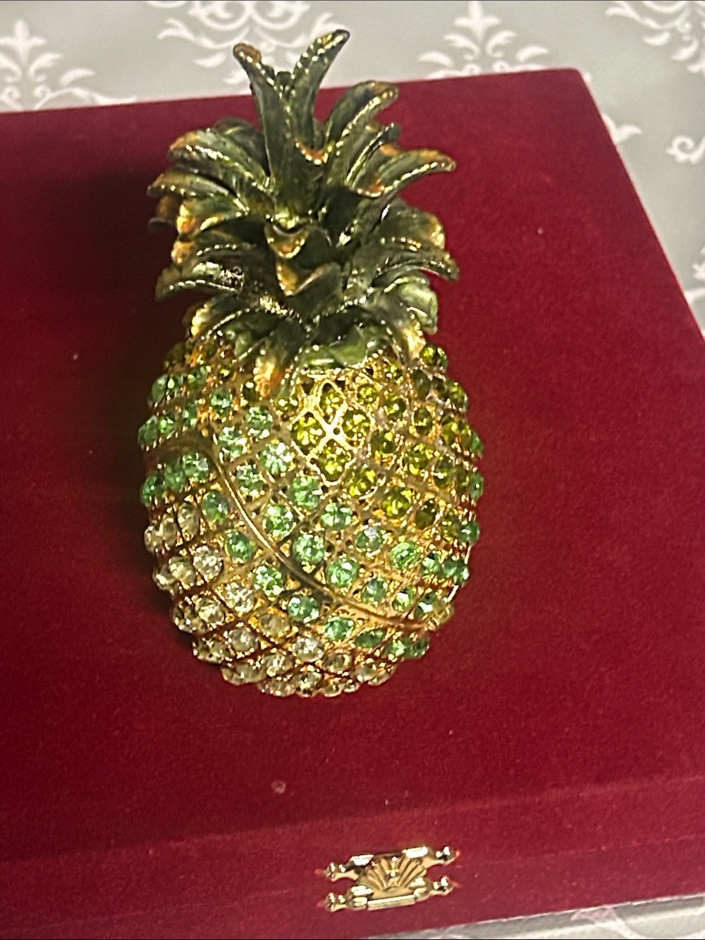 Gold Pineapple Crystal Brooch - Green and Clear Accent